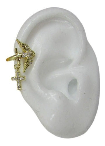 Piercing Falso Fake Dourado Pedra Zirconia Andorinha Pássaro Folheado A Ouro 18k Para Orelha E Cartilagem