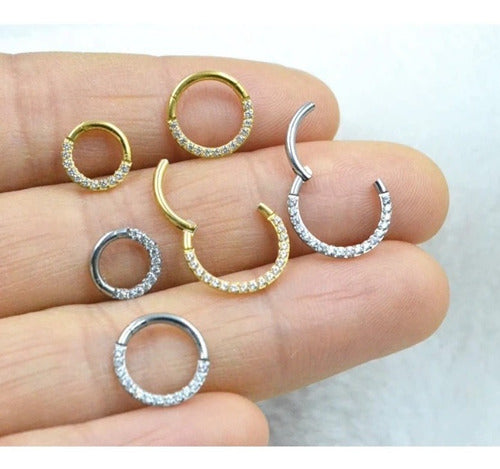 Piercing Argola 100% Titânio Septo Daith Pedra Zircônia 8 10
