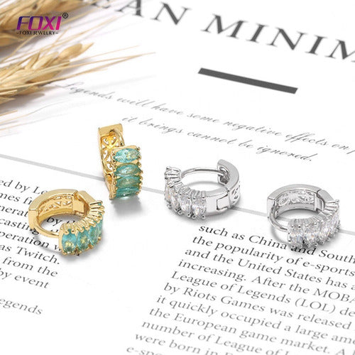 Brinco Argola Pedra Zirconia Verde Dourado Folheado Ouro 18k