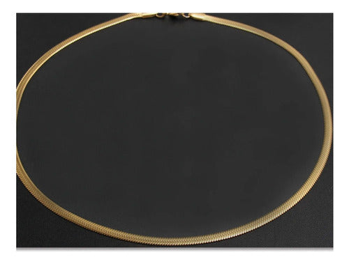 Colar Fita Laminado Pele De Cobra Prata Aço Inoxidável 4 Mm