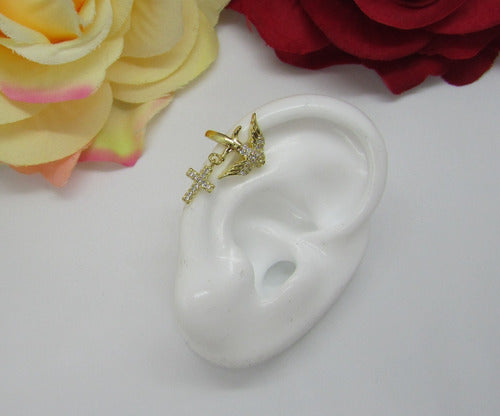 Piercing Falso Fake Dourado Pedra Zirconia Andorinha Pássaro Folheado A Ouro 18k Para Orelha E Cartilagem