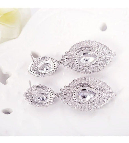 Brinco Noiva Pedra Zirconia Prata Debutante Pendurado Gota