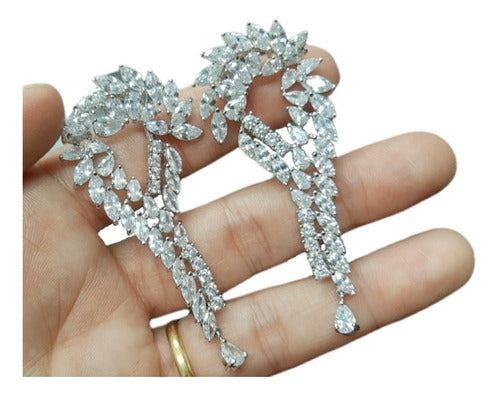 Brinco Zirconia Prata Noiva Festa Pendurado Debutante Grande