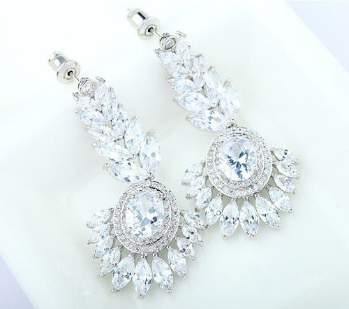Brinco Noiva Pedra Zirconia Prata Festa Debutante Luxo