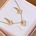 Conjunto Colar E Brinco Pedra Zirconia Coração Folheado Ouro