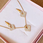 Conjunto Colar E Brinco Pedra Zirconia Coração Folheado Ouro