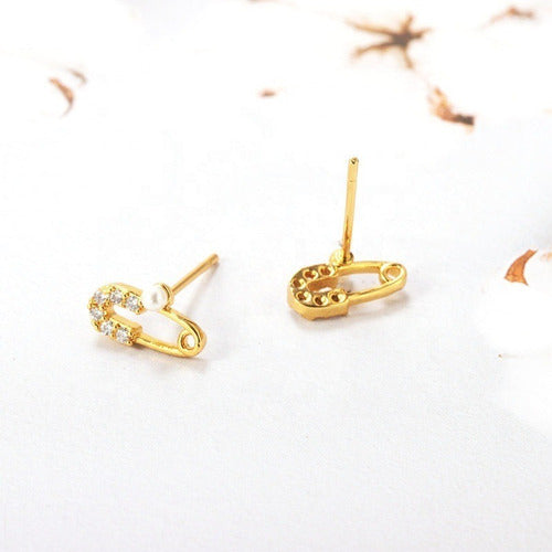 Brinco Infantil Pedra Zirconia Dourado Prata 2 Furo Alfinete