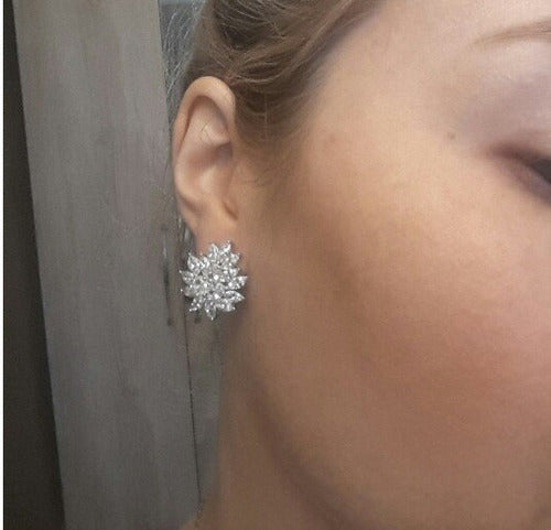 Brinco De Pressão Com Zirconia Noiva Casamento Prata Fixo