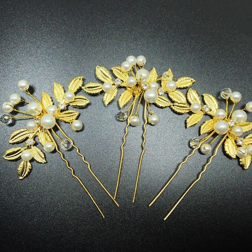 Arranjo Enfeite Dourado Cabelo Noiva Perola Dama Debutante