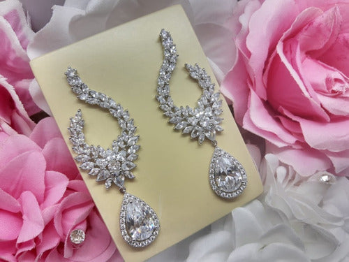 Brinco Noiva Pedra Zirconia Prata Festa Gota Luxo Grande