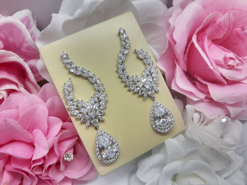 Brinco Noiva Pedra Zirconia Prata Festa Gota Luxo Grande