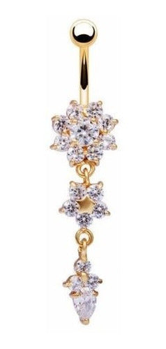 Piercing De Umbigo Pendurado Dourado Ou Prata Flor Zirconia