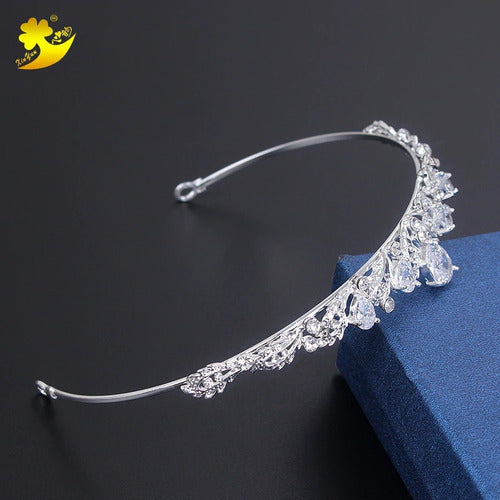 Coroa Tiara Cabelo Noiva Prata Princesa Zirconia Strass Gota