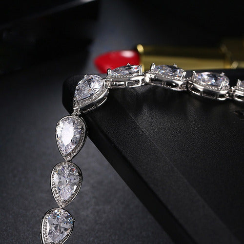 Pulseira Bracelete Dourada Com Zircônia Noiva Debutante Gota