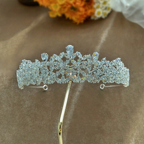 Coroa Tiara Porta Coque Cabelo Noiva Prata Pedra Zirconia