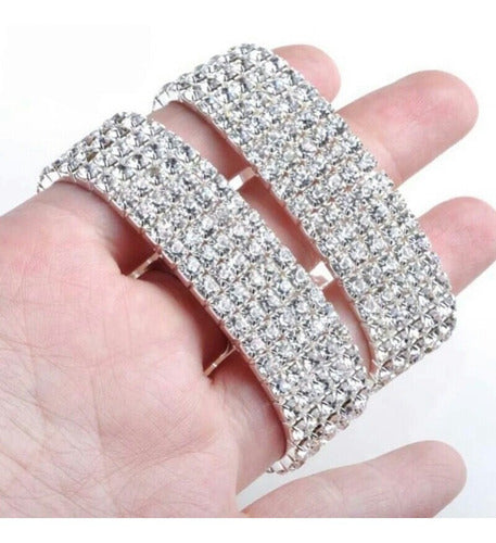Pulseira Bracelete Prata Com Strass Noiva Debutante Luxo