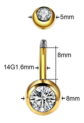Piercing De Umbigo 100% Titânio Dourado Prata