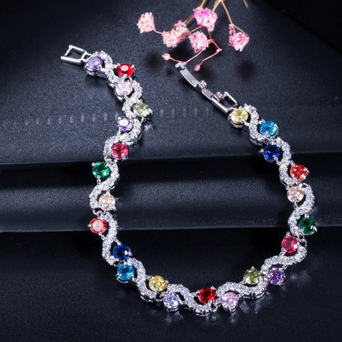 Pulseira Bracelete Prata Ou Dourada Zircônia Noiva Debutante