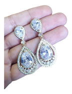 Brinco Noiva Pedra Zirconia Dourado Gota Debutante Grande