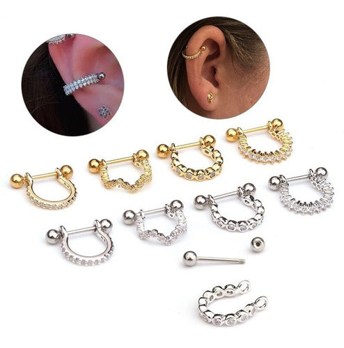 Piercing Argola Helix Dourado Ou Prata Pedra Zirconia 8 Mm