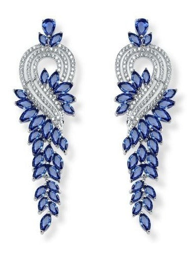 Brinco Noiva Zirconia Azul Prata Festa Madrinha Formatura