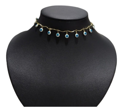Colar Chocker Olho Grego Folheado A Ouro 18k Semi Joia