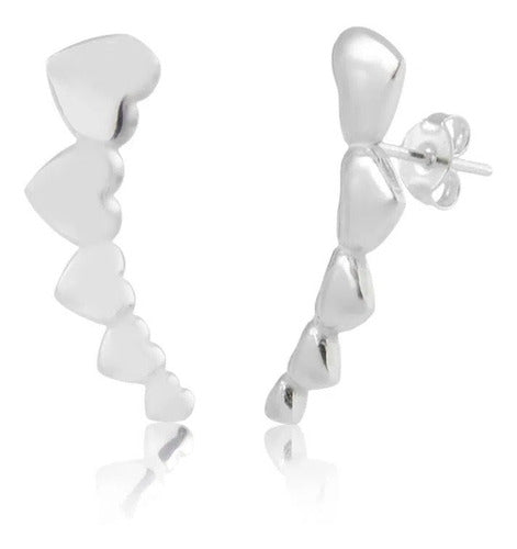 Brinco Ear Cuff  Coração Folheado A Prata Antialérgico