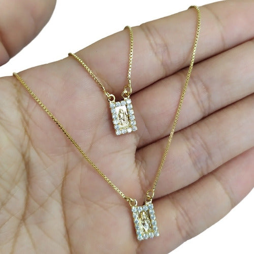 Escapulário Pedra Zirconia Dourado Folheado A Ouro Semi Joia