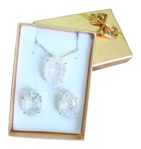 Conjunto Colar E Brinco Zirconia Fusion Tiffan Oval Verde