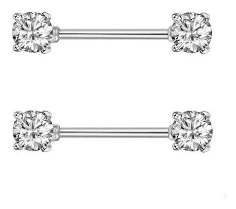 Piercing Para Mamilo Prata Pedra Zirconia Flor Coração Par