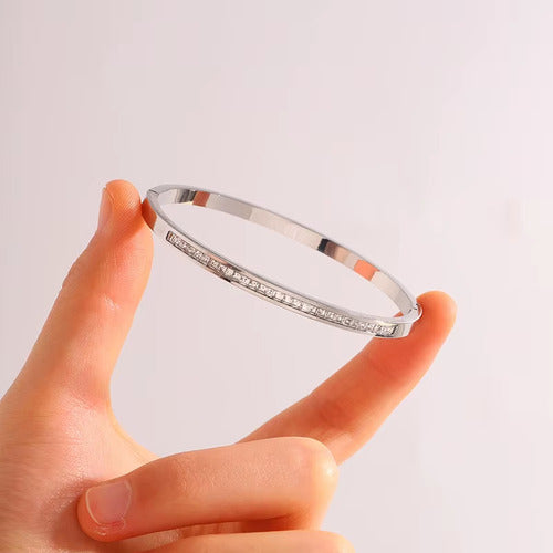 Pulseira Bracelete Prata Dourada Aço Inoxidável Zirconia