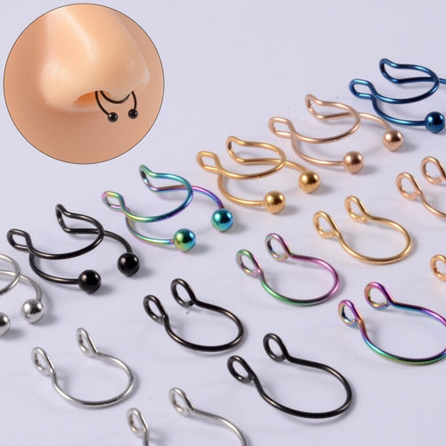 Piercing Nariz Septo Argola Falso Dourado Prata Preto Aço