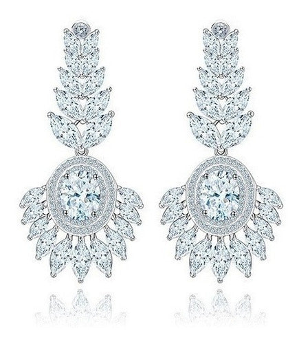 Brinco Noiva Pedra Zirconia Prata Festa Debutante Luxo