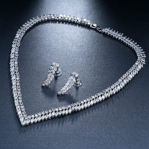 Conjunto Colar E Brinco Noiva Zircônia Prata Festa Debutante