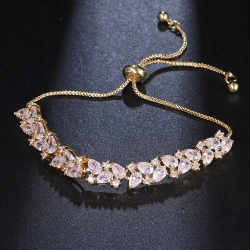 Pulseira Bracelete Dourada Zircônia Noiva Debutante 15 Anos - 18 cm - Dourado - 18 cm