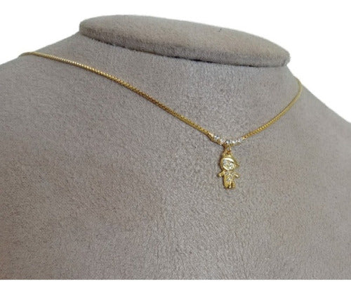 Colar Menino Pedra Zirconia Dourado F. Ouro 18k Semi Joia
