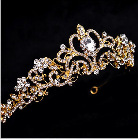 Coroa Tiara Arranjo Cabelo Noiva Strass Dourada Debutante