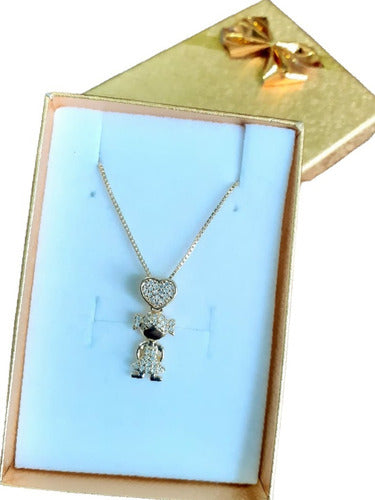 Colar Pingente Menininha Pedra Zirconia Dourado Folheado 18k