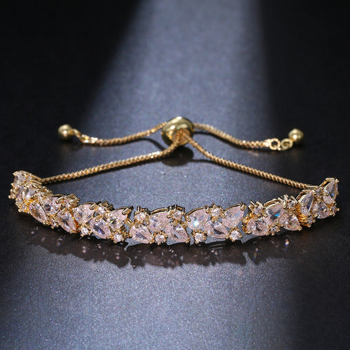 Pulseira Bracelete Dourada Zircônia Noiva Debutante 15 Anos