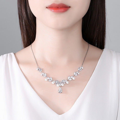 Conjunto Colar Chocker Riviera Brinco Zircônia Pérola Noiva