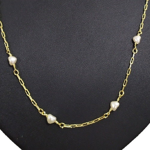 Maxi Colar Com Pérola De Coração Folheado Ouro 18k 80 Cm