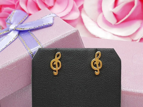 Brinco Infantil Dourado Aço Cirúrgico Música Tarraxa Baby