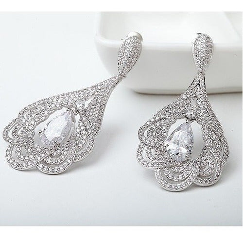 Brinco Noiva Zirconia Prata Formatura Debutante Gota Grande