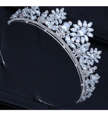 Coroa Tiara Porta Coque Noiva Strass E Zirconia Prata Luxo