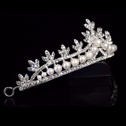 Coroa Tiara Arranjo Cabelo Noiva Strass Pérola Strass Luxo