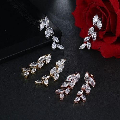 Brinco Noiva Zirconia Dourado Rosê Festa Debutante Pendurado