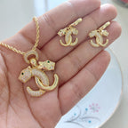 Conjunto Colar Brinco Leopardo Cravejado Dourado Zirconia