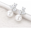 Brinco Zirconia Dama Daminha Banhado Rodio Perola Pequeno Prateado