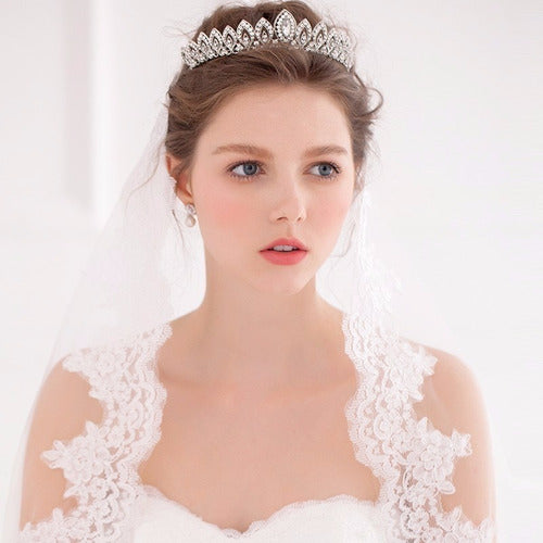 Coroa Tiara Cabelo Noiva Strass Prata Luxo Debutante