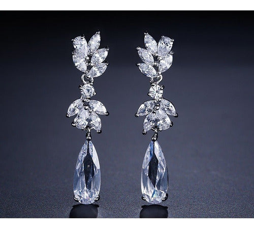 Brinco Noiva Zirconia Gota Prata Festa Madrinha Formatura